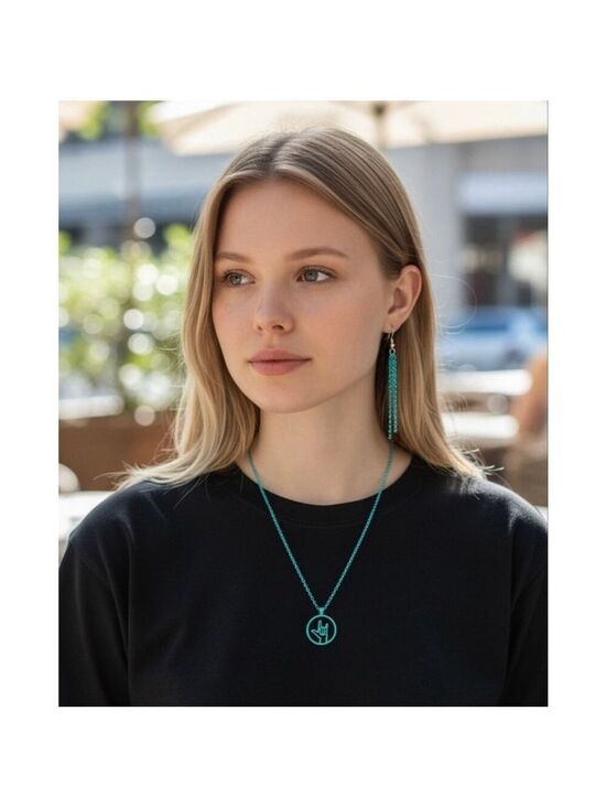 Unbranded Jewelry - I Love You Hand Sign Necklace Earring Set Teal NWOT